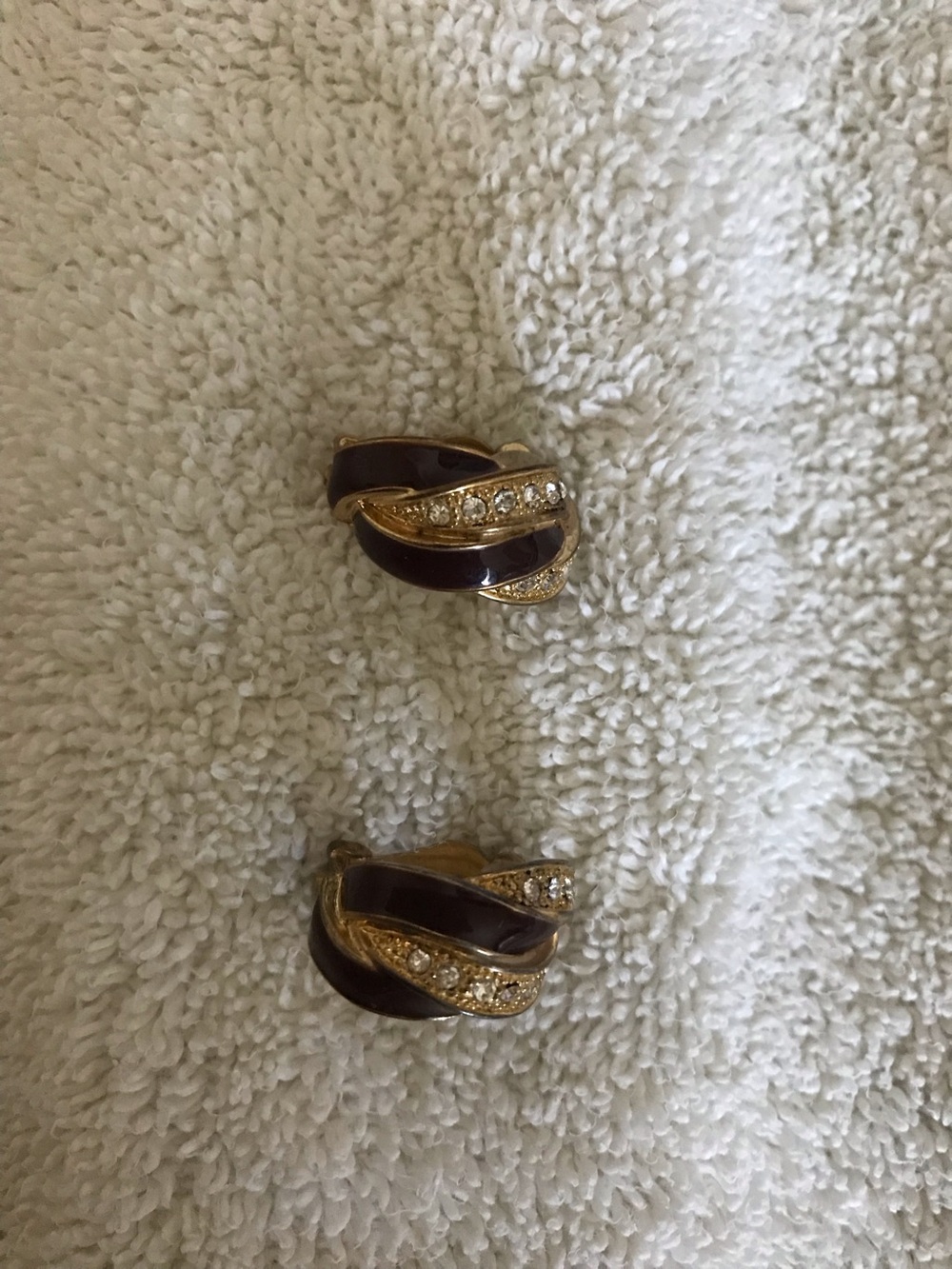 Gold-Tone Swirl Clip-On Earrings with Brown Enamel and Crystals